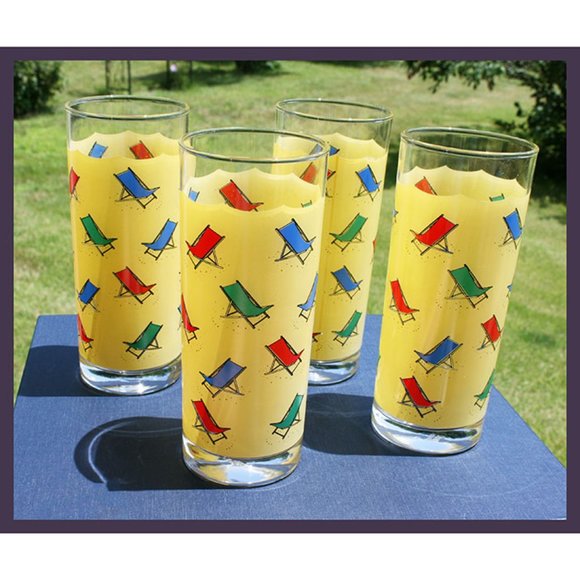 vintage set of 4 tall ice tea glasses w/chairs Violet's Table - Thailand NWT - Picture 1 of 2